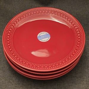 Set of 4 Matceramica 9" red appetizers, salad, serving plates, made in Portugal